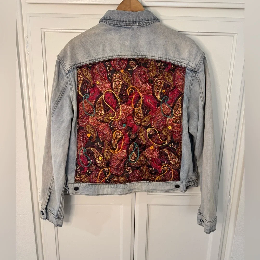 Free People Paisley Quilted Denim Jacket